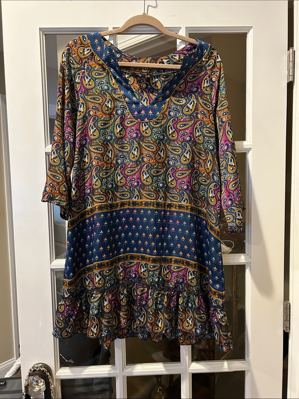 Paisley V-Neck Long Sleeve Dress in Multicolor